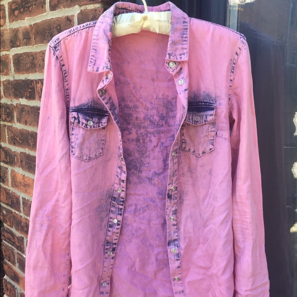 Pink Acid Wash Chambray Shirt
